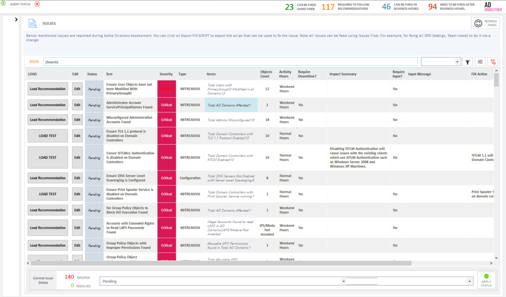 Active Directory impact Summary in AD Issues Fixer