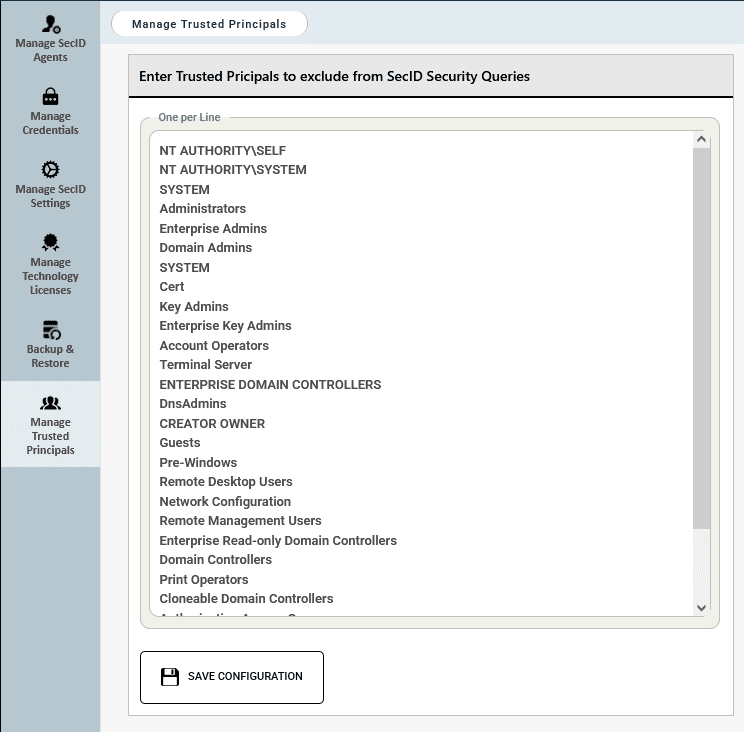 Managing Trusted Principals in Risks Finder